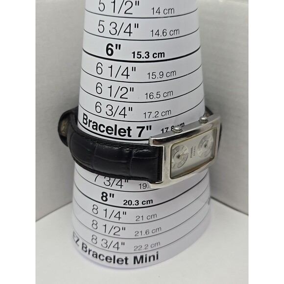 Fossil Steel Dual Time Tank 23mm Watch Silver Black Leather Quartz New Battery - Picture 7 of 13